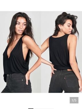 Joah Brown Black Deep V Sleeveless Tank